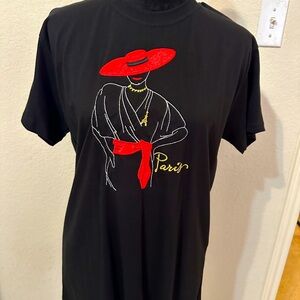 Women top T-shirt, black with a printed elegant lady from Paris